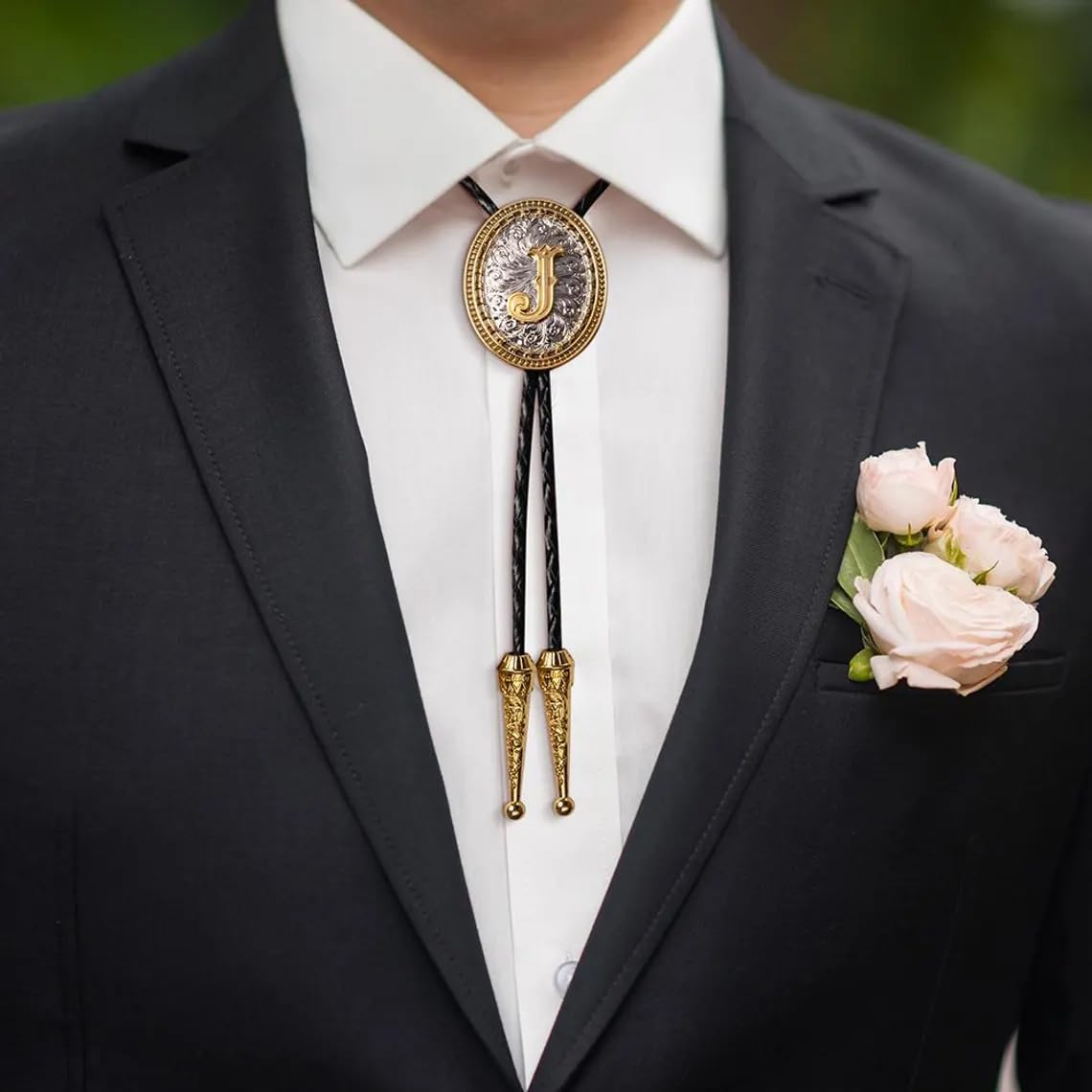 HOEACXY Initial Bolo Tie for Men Leather Cowboy Necktie Letter P Name Bola Accessories Personalized Gift for Him