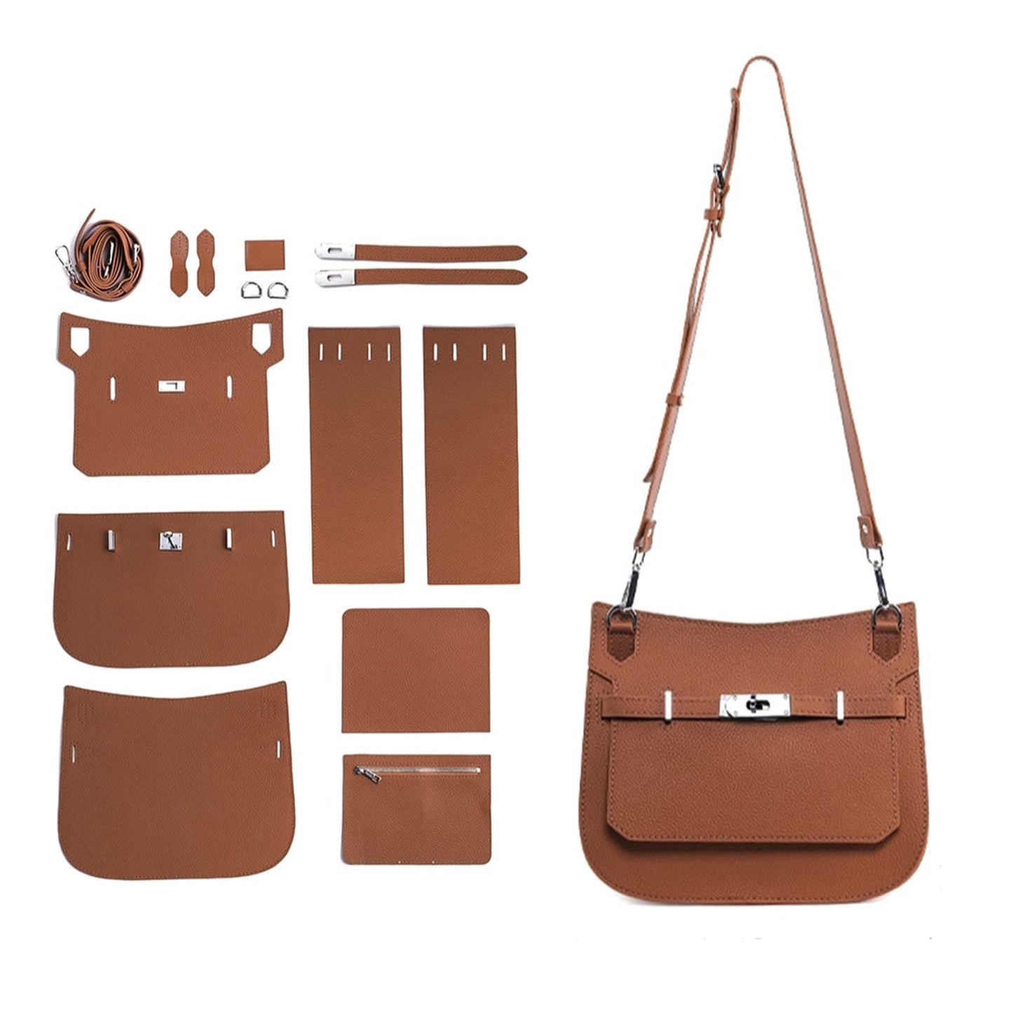 POPSEWING Designer Crossbody Bag DIY Kit for Girls - Leather Working & Sewing Kit for Shoulder Bag, Personalized Gifts (Brown)