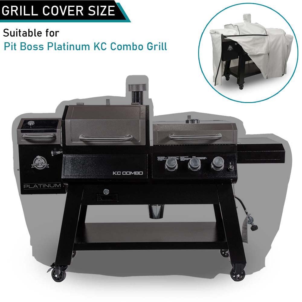 ZJYWSCH Grill Cover for Pit Boss Platinum KC Combo PB1285KC Wood Pellet and Gas Grill 600D Heavy Duty Pit Boss KC Combo Grill Cover Outdoor Waterproof
