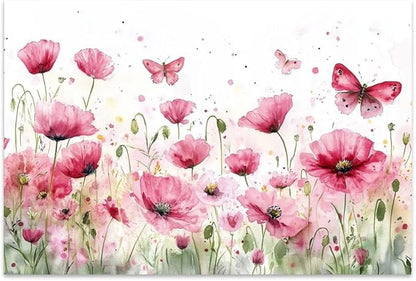 Yesad Poppies Wall Art, Pink Poppy Canvas Wall Art Flower Pictures Floral Poster Prints Farmhouse Wall Décor for Living Room Bedroom Home Decorations (Unframed,24”x16”, Poppy3)
