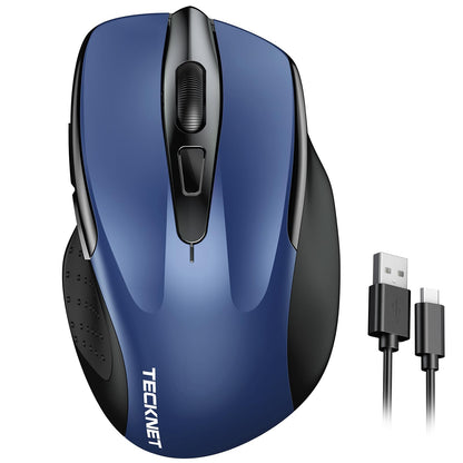 TECKNET Wireless Mouse Rechargeable, 2.4G USB-A Silent Mouse, Quiet Click, 6 Adjustable 4800 DPI, Cordless Computer Mice, Ergonomic Mice for Laptop, 6 Buttons for Chromebook, Ergo Grip - Black