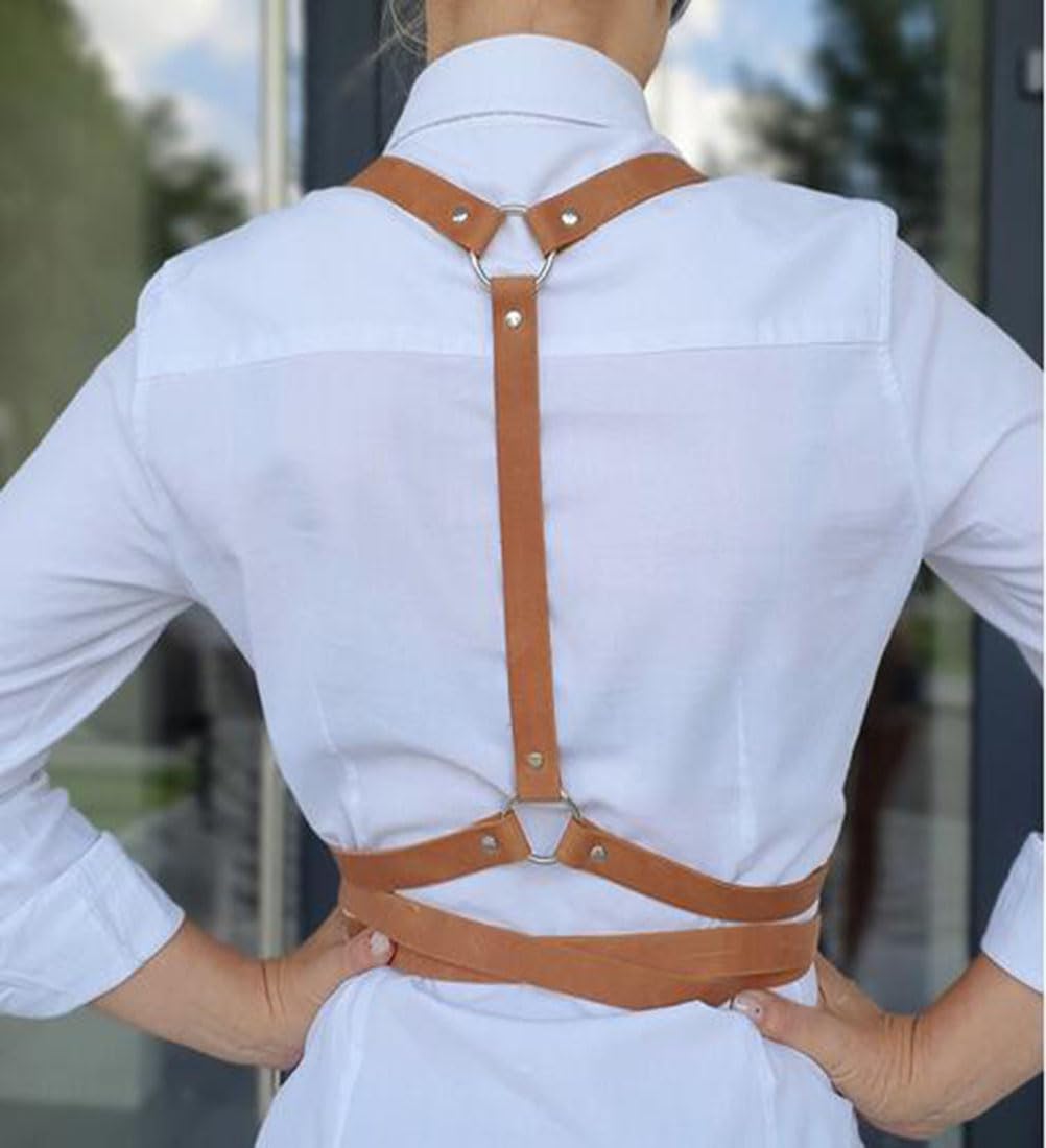 FTmgg@qq Women's Leather Body Chest Harness Punk Chain Belt Adjustable Waist Suspender For Shirt Dresses Gothic Costume Accessories