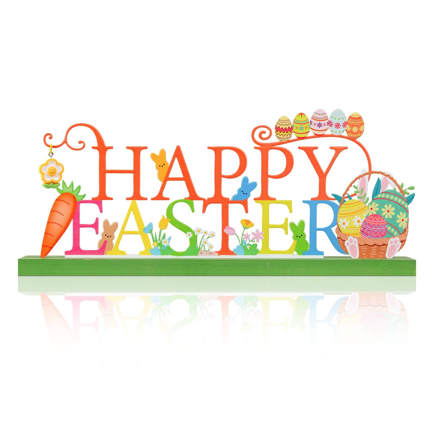 KHJCXS Metal Holiday Table Sign Decor, Decorations Tabletop Centerpiece for Home, Office, Shelf, Tiered Tray, Mantel, Indoor, Happy Easter