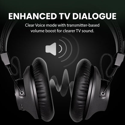 Avantree HT5009 Plus – Wireless TV Headphones for TVs with Optical (TOSLINK) or AUX Audio Output, Clear Voice and Volume Boost, Comfortable Over-Ear Fit, 60H Battery Life, Charging Dock Included