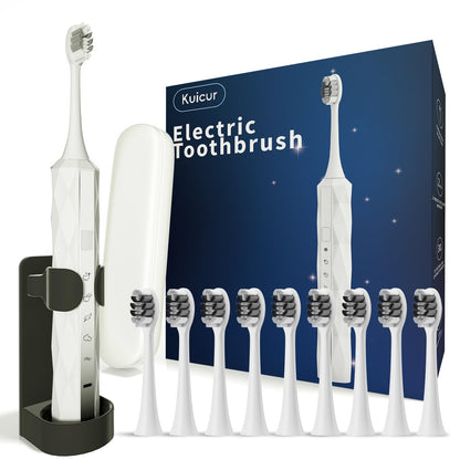 Sonic Electric Toothbrush for Adults and Kids, Comes with 10 Brush Heads & Travel Case, 5 Modes with 2 Minutes Built in Smart Timer, One Charge for 90 Days, 42,000 VPM Motor (Black)
