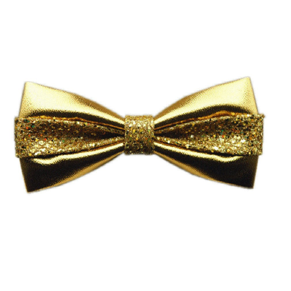 Hello Tie Men's Pure Color All PU Bow Tie With Sequins Setting Luxurious Bowtie - Golden