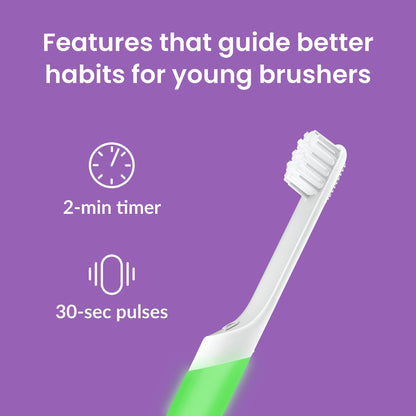 Quip Sonic Toothbrush for Kids with Timer - Includes Extra Brush Head and Travel Cover Mount - Electric, Soft Bristle Refill Head, Rubber Handle, 3 Month Battery Life - Travel Toothbrush - Blue