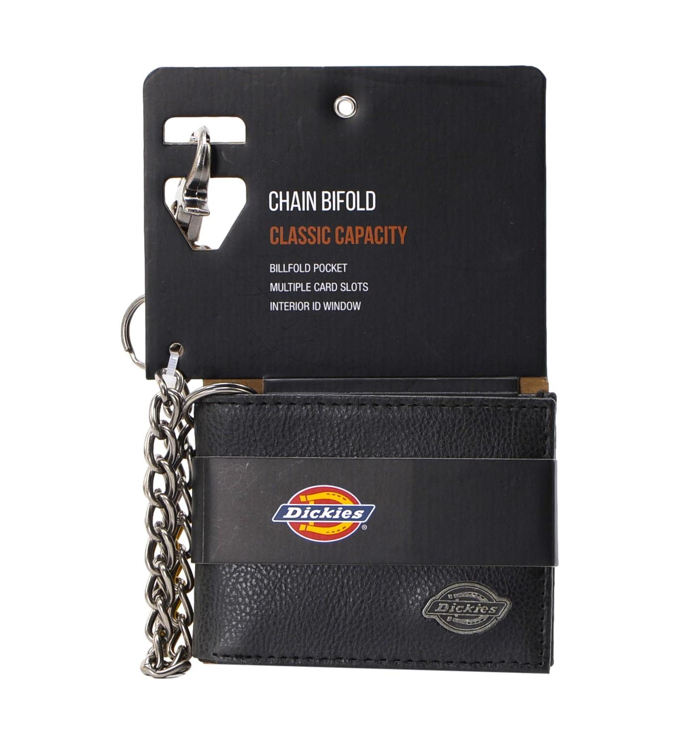 Dickies Men's RFID Everyday Leather Bifold Chain Wallet, Pebbled Black, One Size