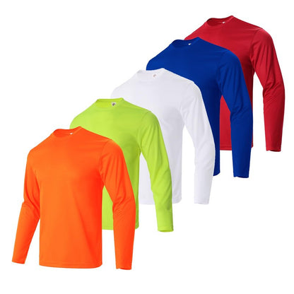 Facitisu 5 Pack Mens Long Sleeve T-Shirts Casual Crew Neck Tee Shirt Summer Soft Running Swimming Cycling Fishing Tops