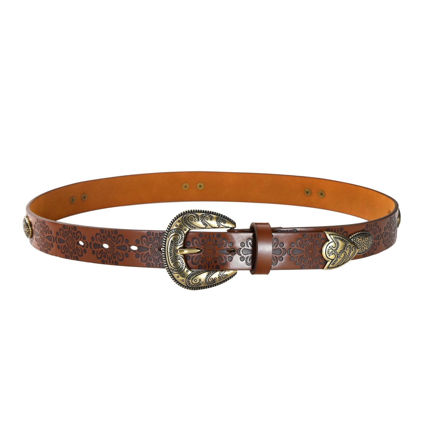 IDUNNVERVE Western Cowgirl Belts for Women – Brown Leather Belt for Jeans with Vintage Country Cowboy Buckle