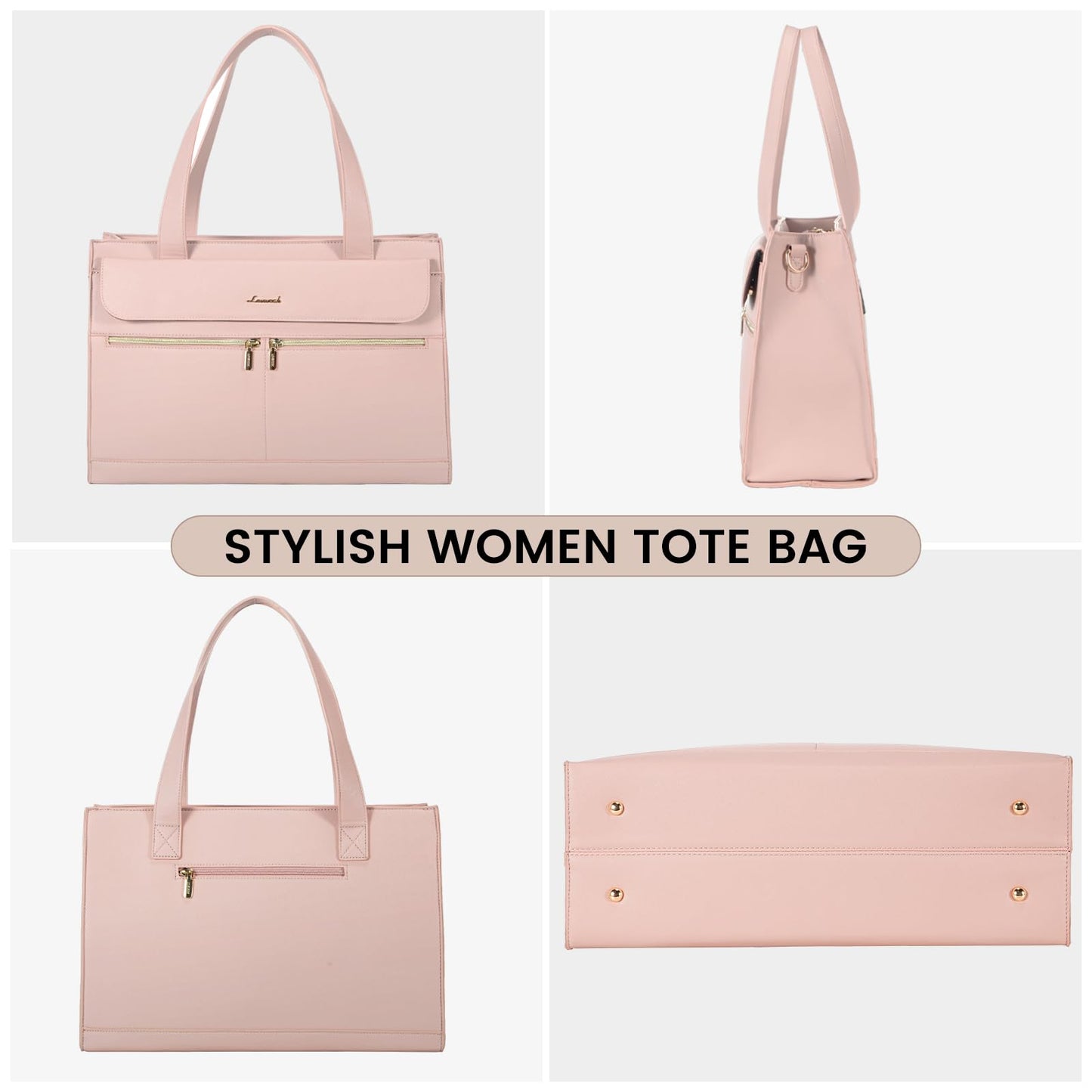LOVEVOOK Laptop Bag for Women 15.6 Inch Laptop Tote Work Professional Leather Computer Briefcase Waterproof Handbag Shoulder Large Capacity Business Teacher Office Bag Crossbody Purse,Pink