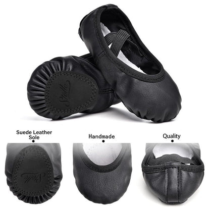 Stelle Ballet Shoes for Girls Toddler Ballet Slippers Soft Leather Boys Dance Shoes for Toddler/Little Kid/Big Kid(Black, 5MB)
