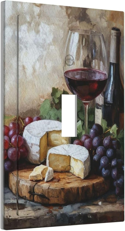Decorative Art Light Switch Covers Wineglass & Artisanal Cheeses Single Toggle Wall Plate Decorative Switchcover Electrical Switchplate for Home Decor