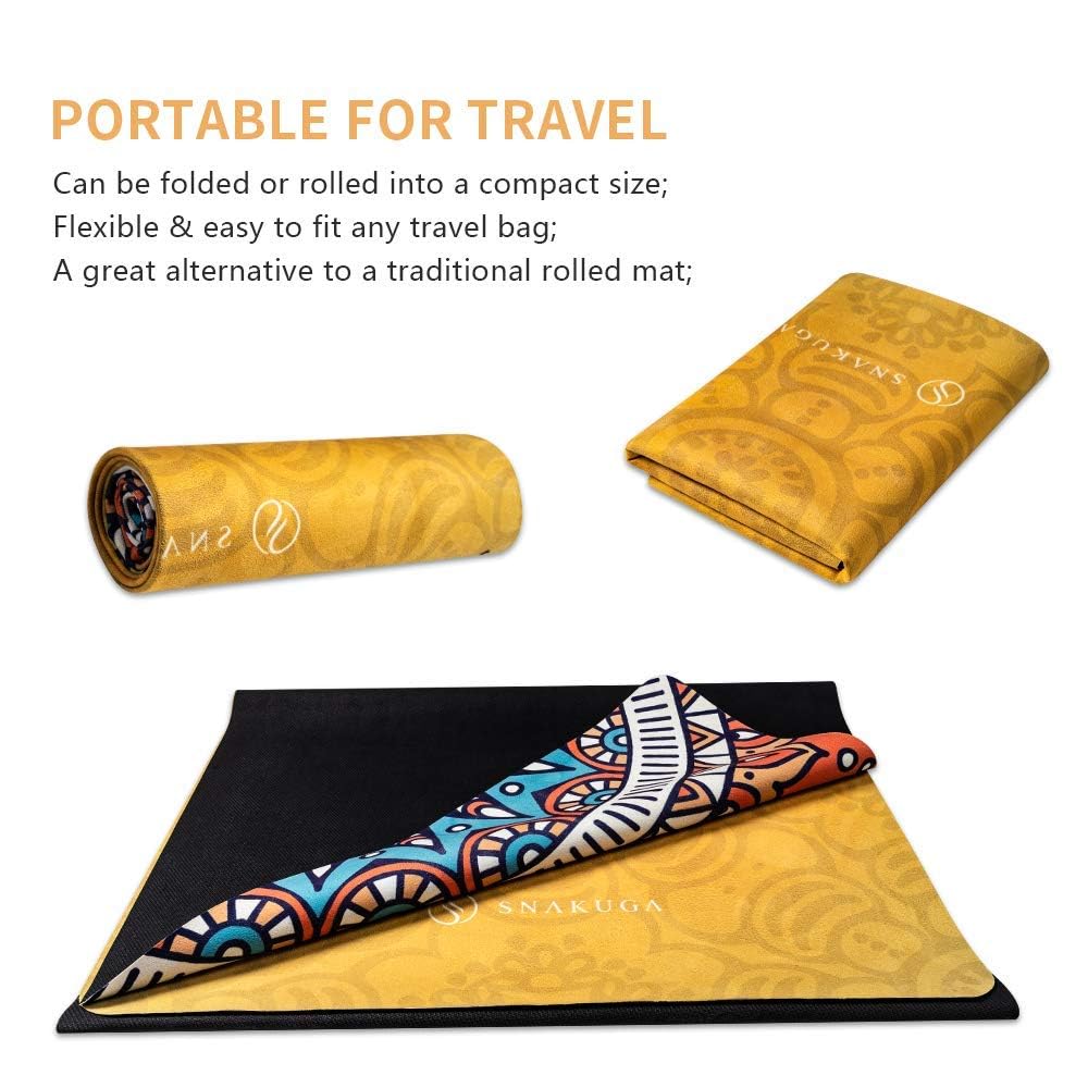 Travel Yoga Mat, Non Slip Exercise Suede Mat with Carry Bag, All-Purpose Fitness Mat with High Density Anti-Tear Surface for Women, Ideal for Pilates Workout (72'' x 24'' x 1.5mm Thick)