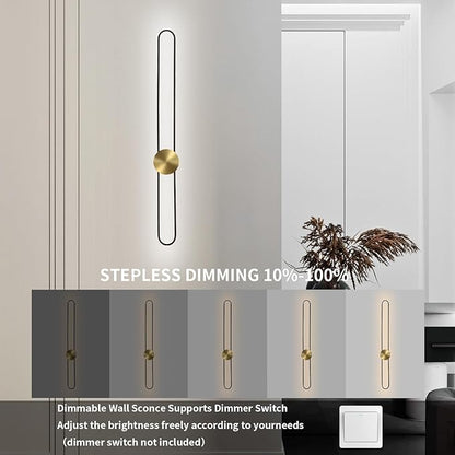 Modern Wall Sconce Dimmable 3000K/4000K/6000K LED Wall Light Fixture, Hardwired Wall Lamp for Living Room, Dining Room, Bedroom, Hallway, Lobby, Entryway (Brushed Black, 43.3inch/H110cm)