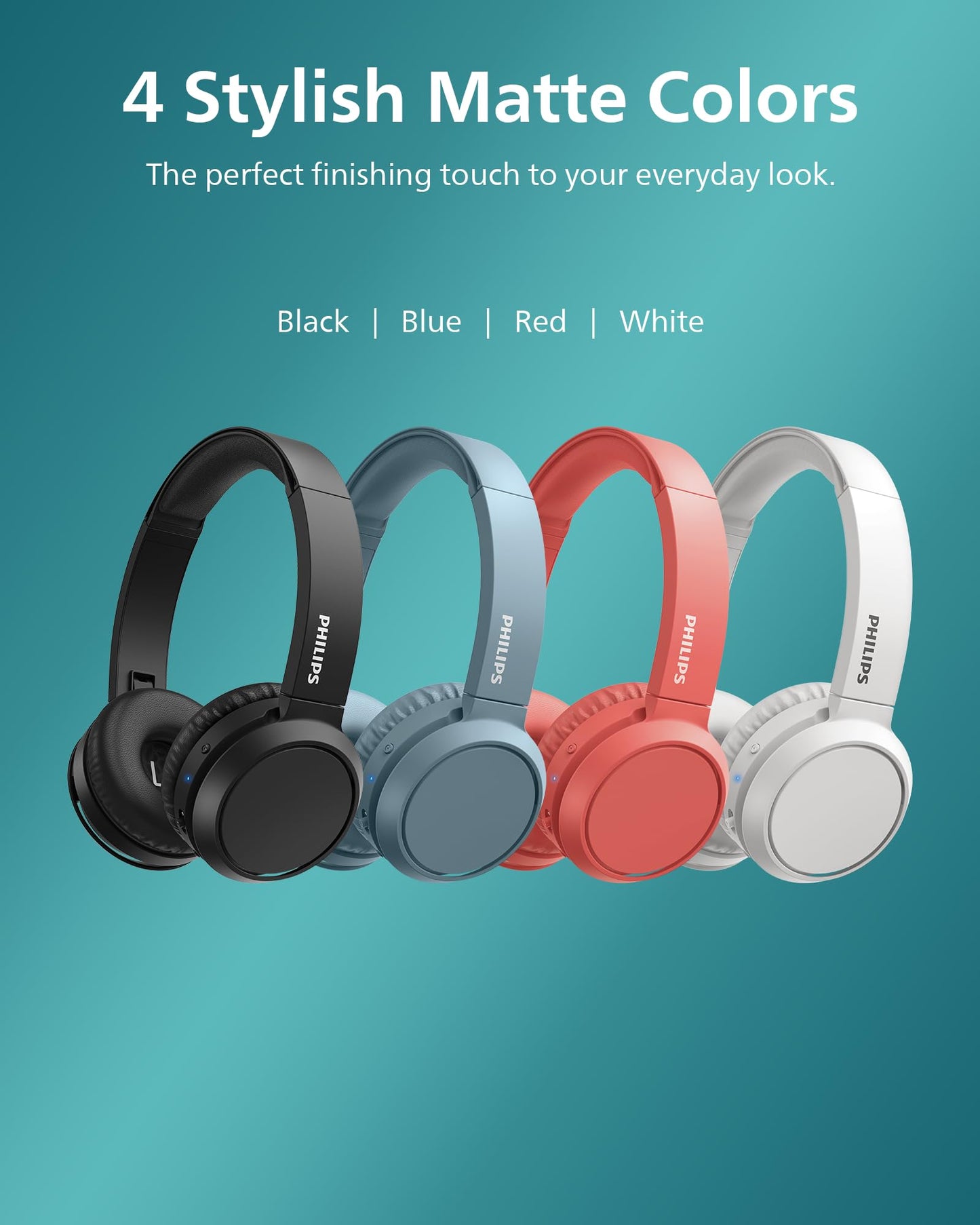 Philips H4205 On-Ear Wireless Headphones with 32mm Drivers & BASS Boost on-Demand, White