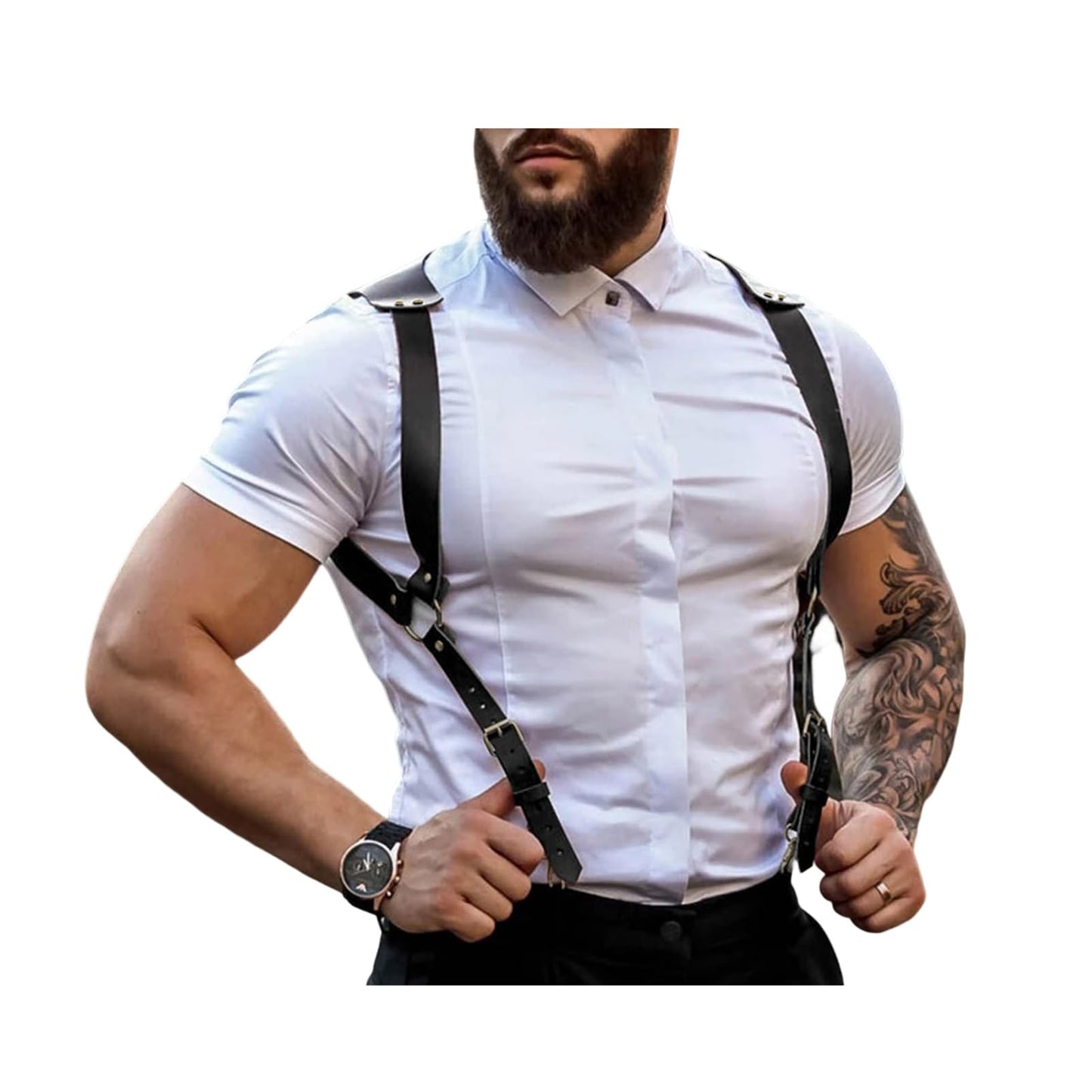 TARZNGGLOP Harness Belt Costume for Men, Men's Pu Leather Body Chest Sexy Body Harness Belt Adjustable Buckle Clothes Outfits, Nightclub Cosplay Clubwear
