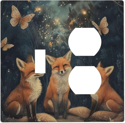 Decorative Art Light Switch Covers Foxes & Forest 2 Gang Single Toggle Duplex Combination Electrical Faceplate Switchplate Wall Plate for Home Decor