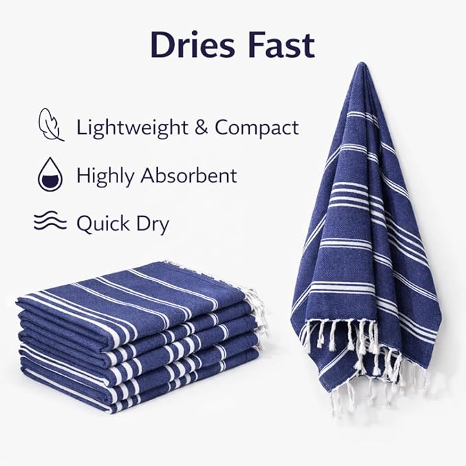 Clotho 4 Pack Navy Blue Turkish Hand Towels