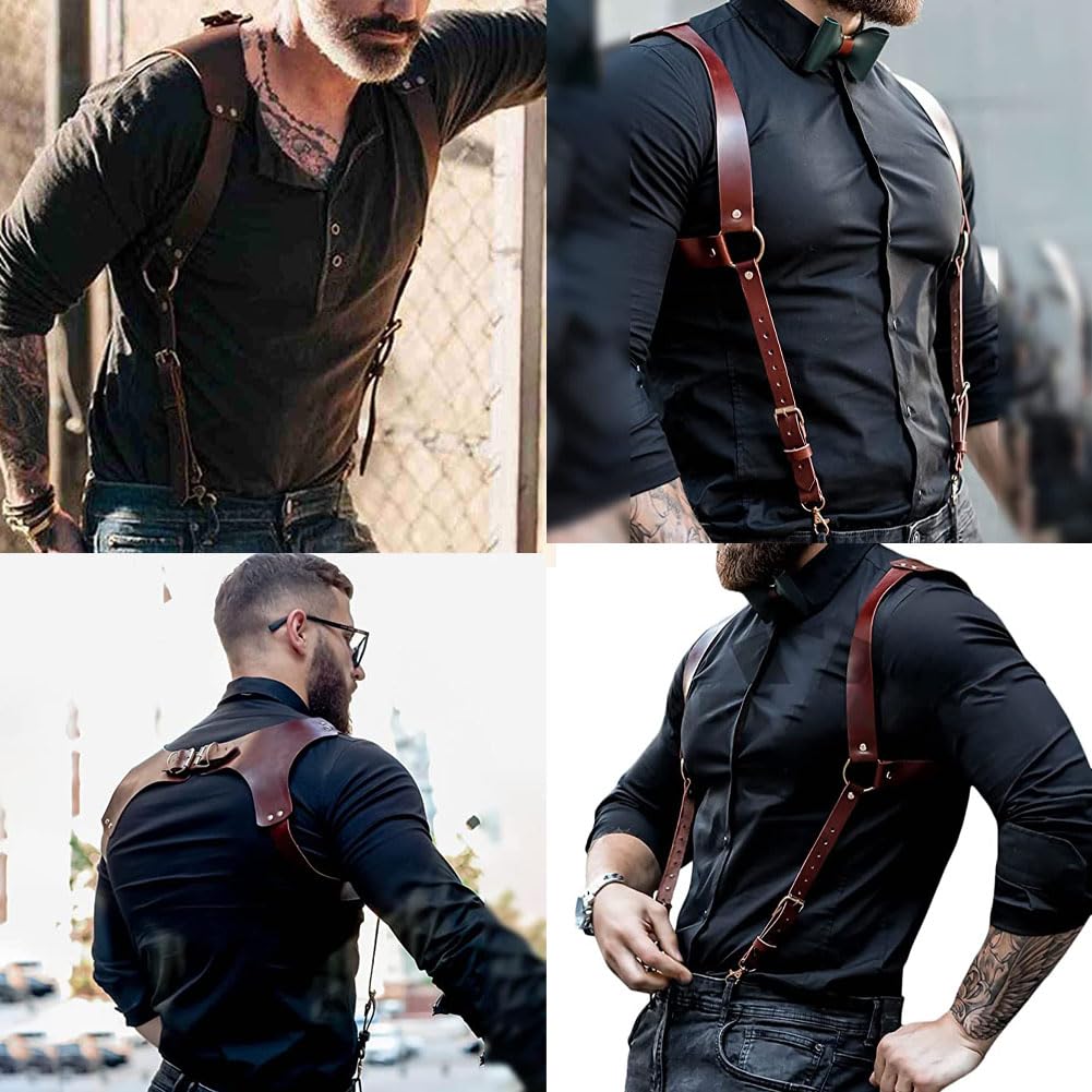 FTmgg@qq Men's Leather Body Chest Harness Suspenders Adjustable Buckle Shoulder Armors Straps Punk Black Belt Club Party Rave Costumes
