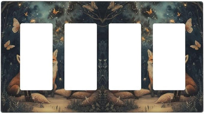 Decorative Art Light Switch Covers Foxes & Forest 4 Gang Rocker Decora Outlet Covers Electrical Faceplate GFCI Wall Plate for Home Decor