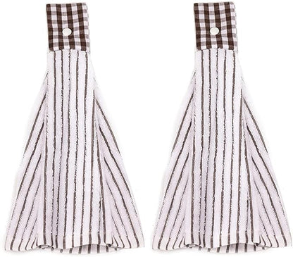 2 Pcs Kitchen Cotton Classical Striped Towel Absorbent Towel Hanging Towels