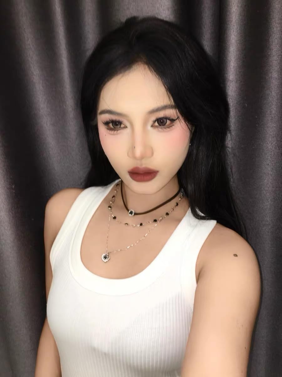 ZDZM 2Pcs Black Heart Necklace Stack With Black Bead Chain, Black Leather Choker Necklace with Heart Charm, Gothic Emo Grunge Y2k Necklace