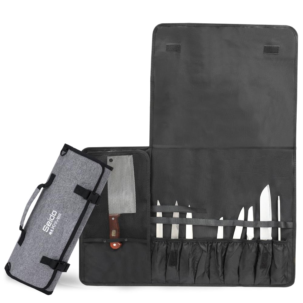 Seido Knives Chef's Knife Roll Bag (16 Slots), Waterproof Knife Storage Bag, Roll-up Knife Bag, Portable Knife Carrier, Travel Knife Bag | Culinary Knife Case for Chefs & Students