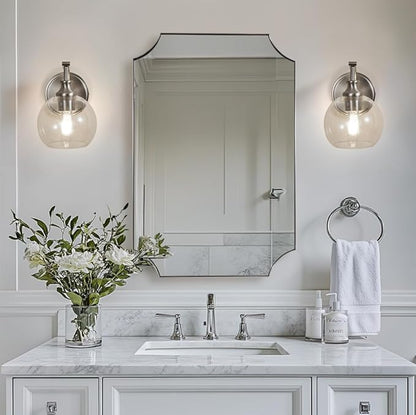 ANDY STAR Brushed Nickel Bathroom Light Fixtures, 1-Light Vanity Lights, Modern Bathroom Wall Sconces Lighting with Globe Clear Glass Shade Up or Down Wall Mounted for Kitchen, Living Room, Hallway