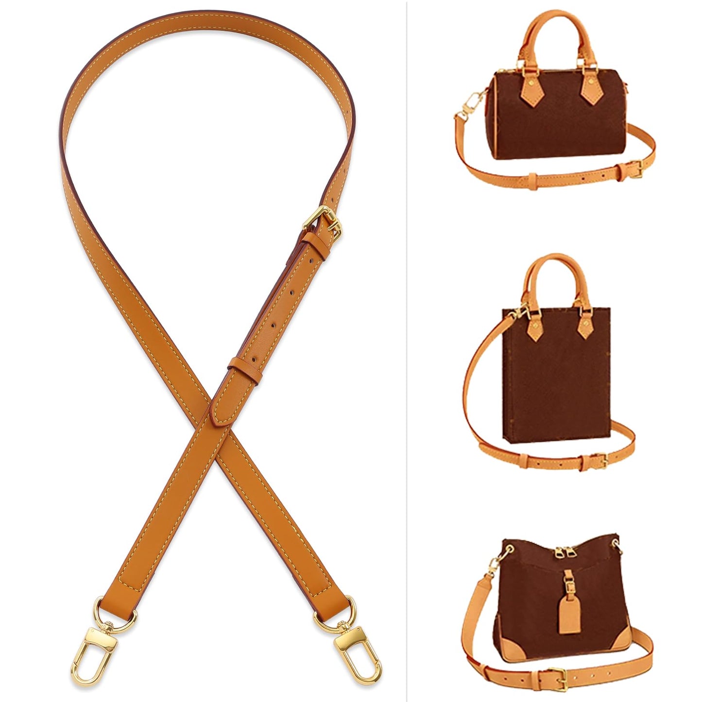 BMBMLV Vachetta Genuine Leather Adjustable Genuine Leather Crossbody Straps Replacement (Honey brown)