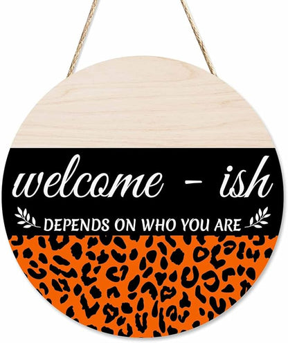 Welcome Sign for Front Door Decor Wreath Orange Leopard Print 12inch Decor Wood Hanging Door Sign for Home Outdoor Indoor