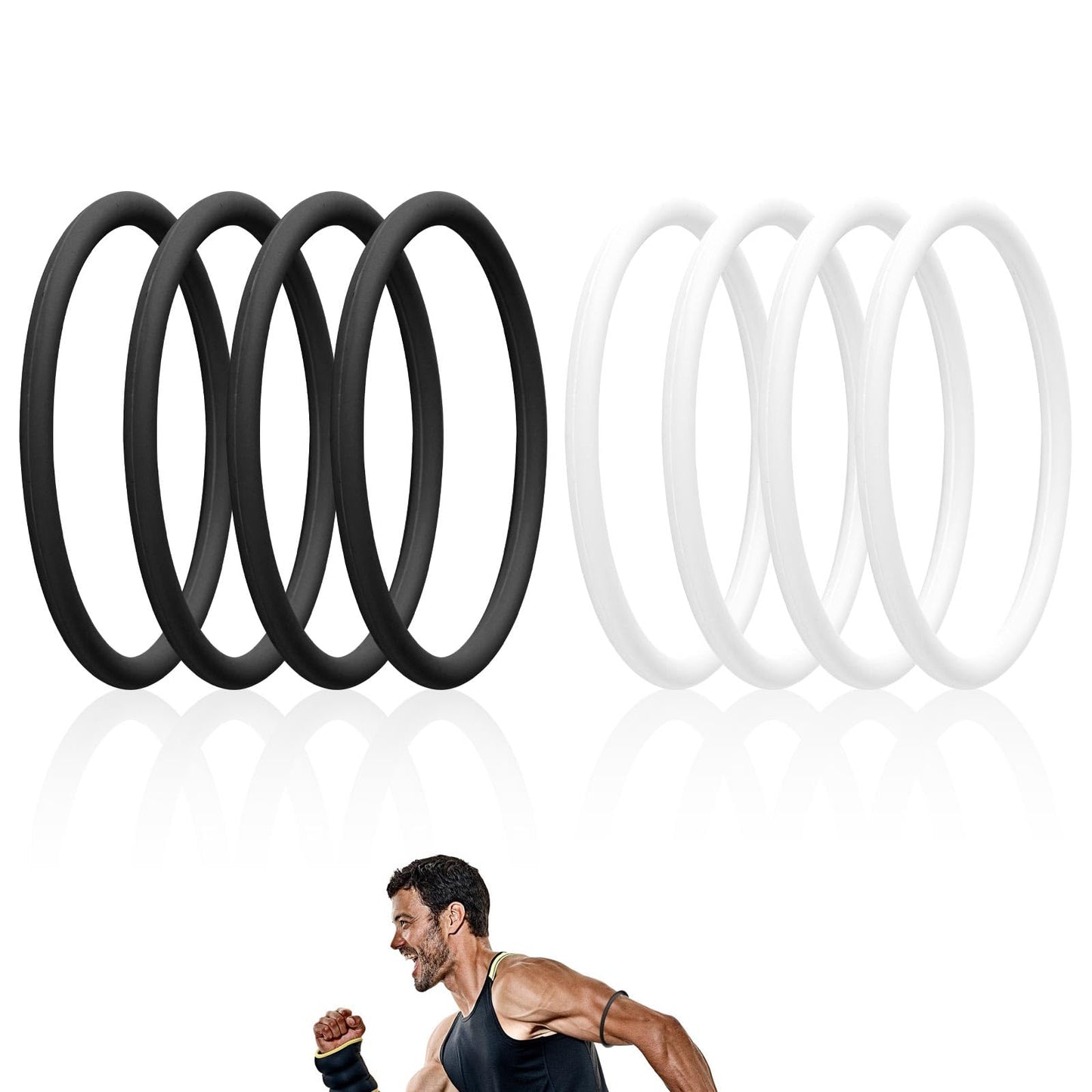 Lyreh 8pcs Patella Bands, Silicone Patellar Tendon Support Straps for Knee Stability Elastic Patella Knee Braces for Men & Women in Sports, Running, Basketball, Hiking, Soccer (Black, White)
