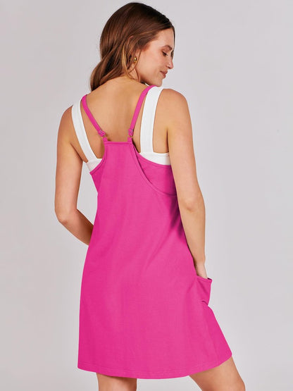 ANRABESS Women Athletic Dress Summer Tennis Workout Active Sports Mini Romper Dress Built in Shorts Travel Vacation Clothes Hot Pink Medium