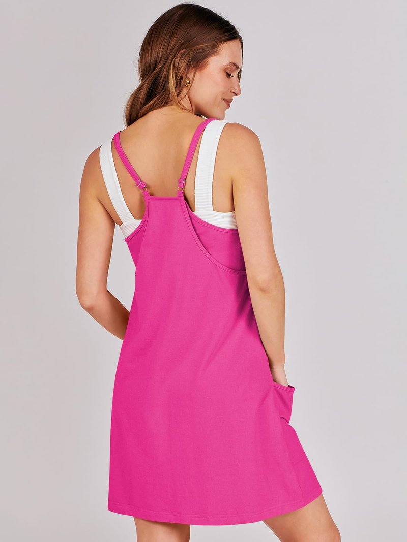 ANRABESS Women Athletic Dress Summer Tennis Workout Active Sports Mini Romper Dress Built in Shorts Travel Vacation Clothes Hot Pink X-Large