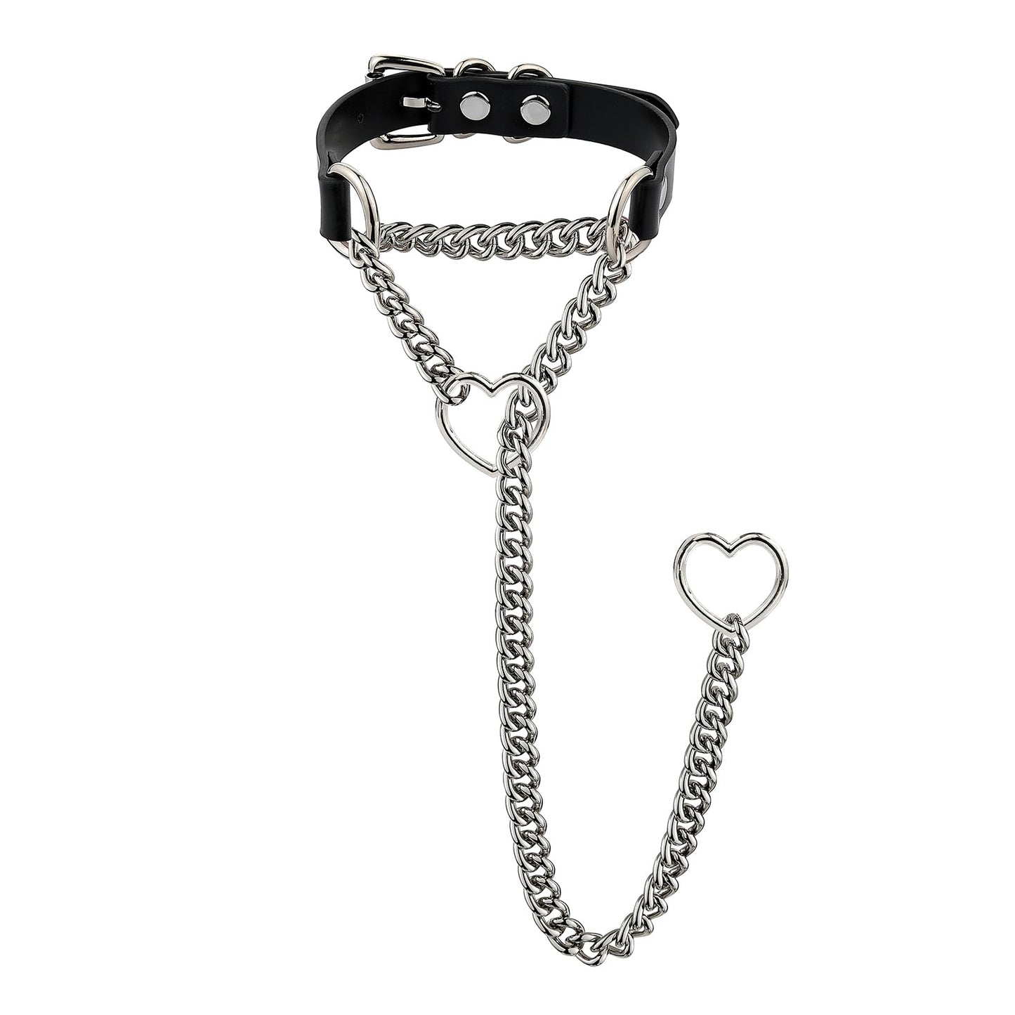 ADEMISHIA Handmade Black Heart Choker Collar For Women, Punk Gothic O-ring Slip Chain Necklace with Adjustable Vegan Leather Buckle