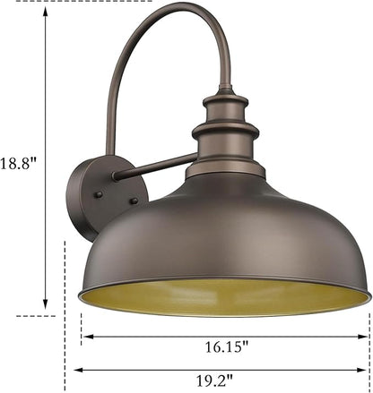 Bestshared 16 Inch Vintage Industrial Gooseneck Barn Light Farmhouse Outdoor Wall Sconce - Farmhouse Exterior Wall Mount Lighting Fixture for Garage, Patio, Porch,Front Door(Orb+Gold, 16"-2pack)