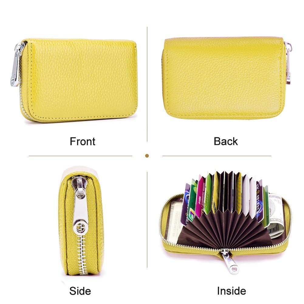 EASTNIGHTS RFID Credit Card Holder Genuine Leather Credit Card Wallet with Zipper (yellow)