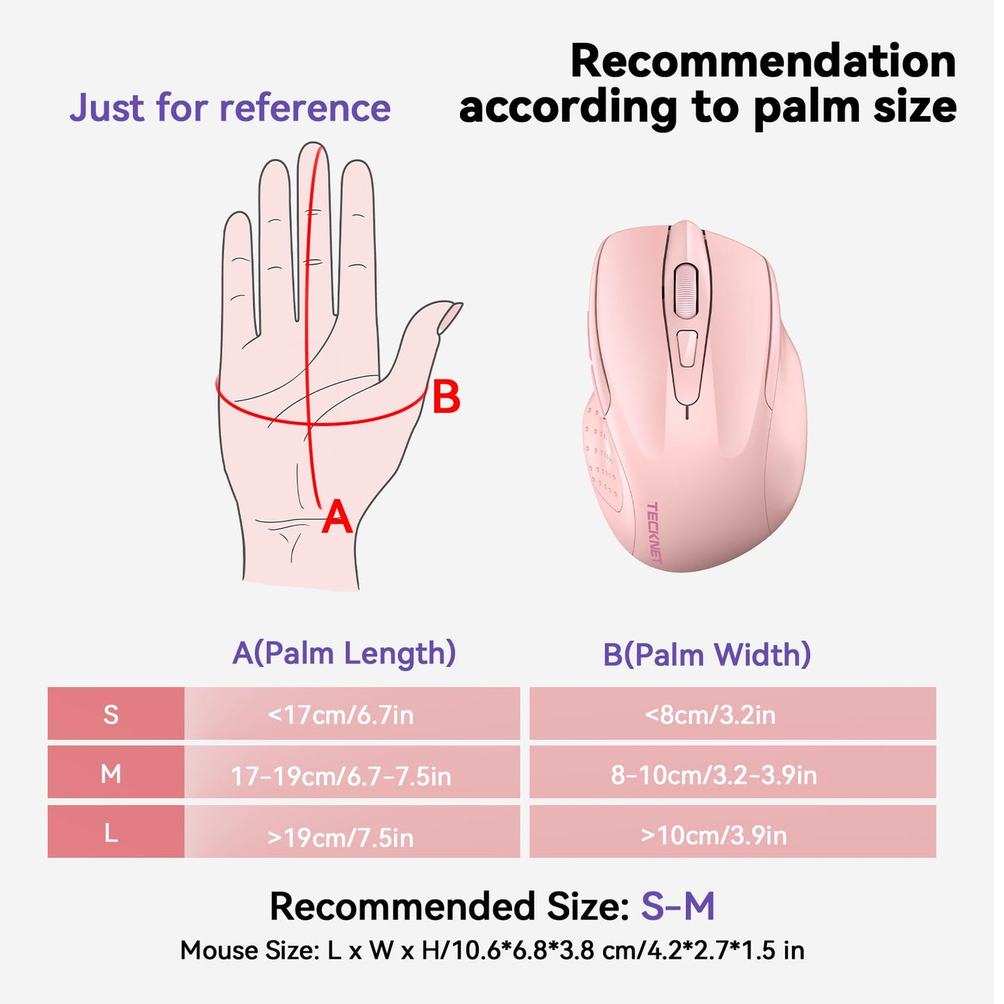 TECKNET Wireless Mouse (BT5.0/3.0 & 2.4G) Rechargeable 4800 DPI Silent USB A & Bluetooth Mouse 6 Buttons, Wide Compatibility - Grey