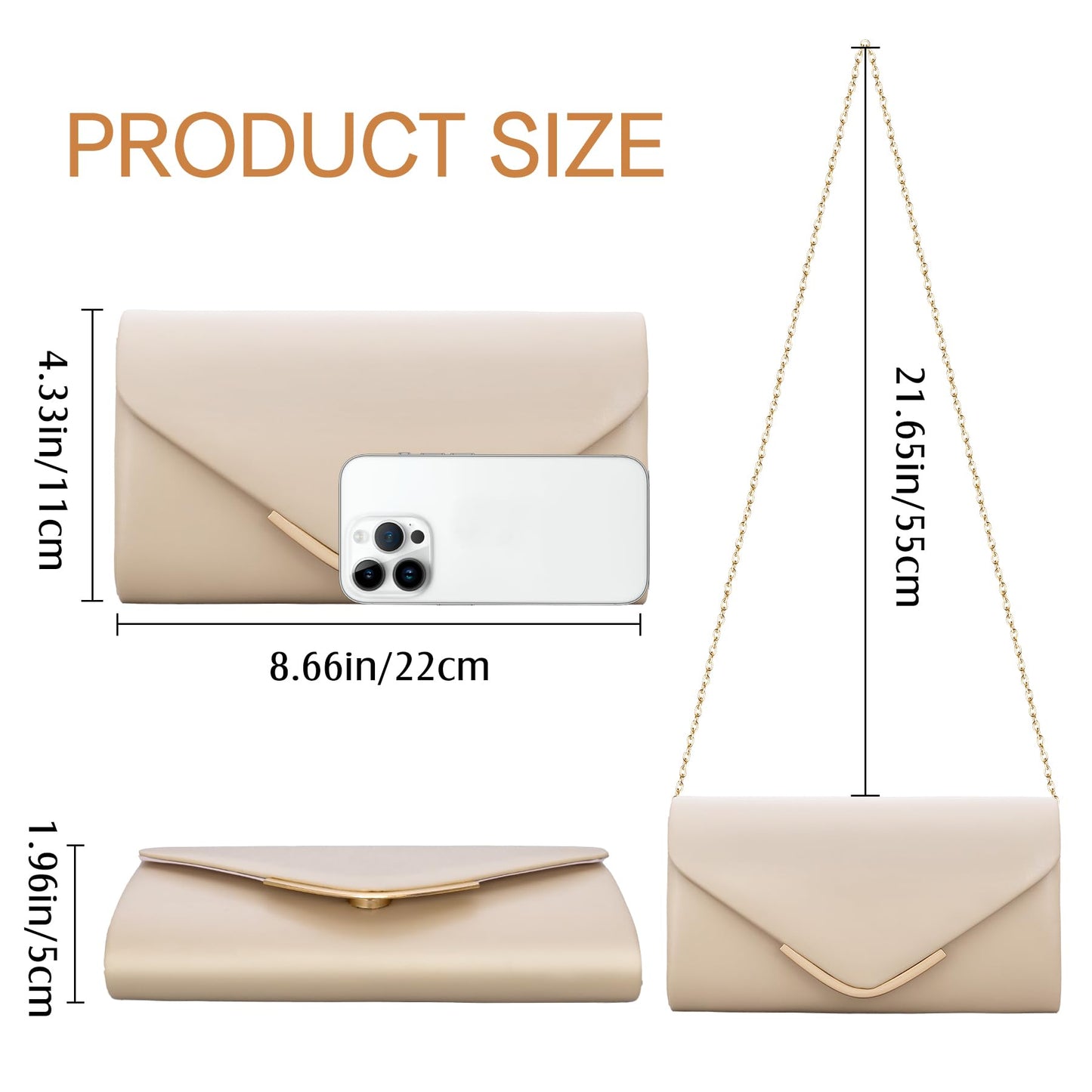 Larcenciel Apricot Clutch Purse for Women, Trendy Vegan Leather Envelope Evening Bags & Chain, Cute Cream Party Bag Formal Bride Dress Purse Ladies Crossbody Shoulder Handbag for Wedding Cocktail Prom