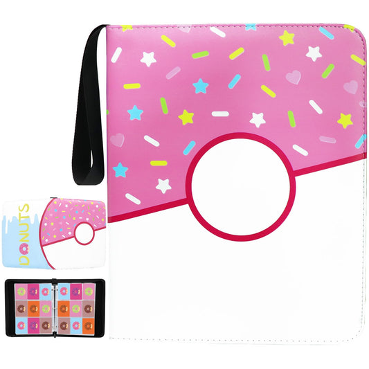 9 Pocket Card Binder 900 Card Holder Album, Pink Donut Trading Cards Holder Zipper Binder for Girl Teen Collection (Pink Donut, 900 Pocket)