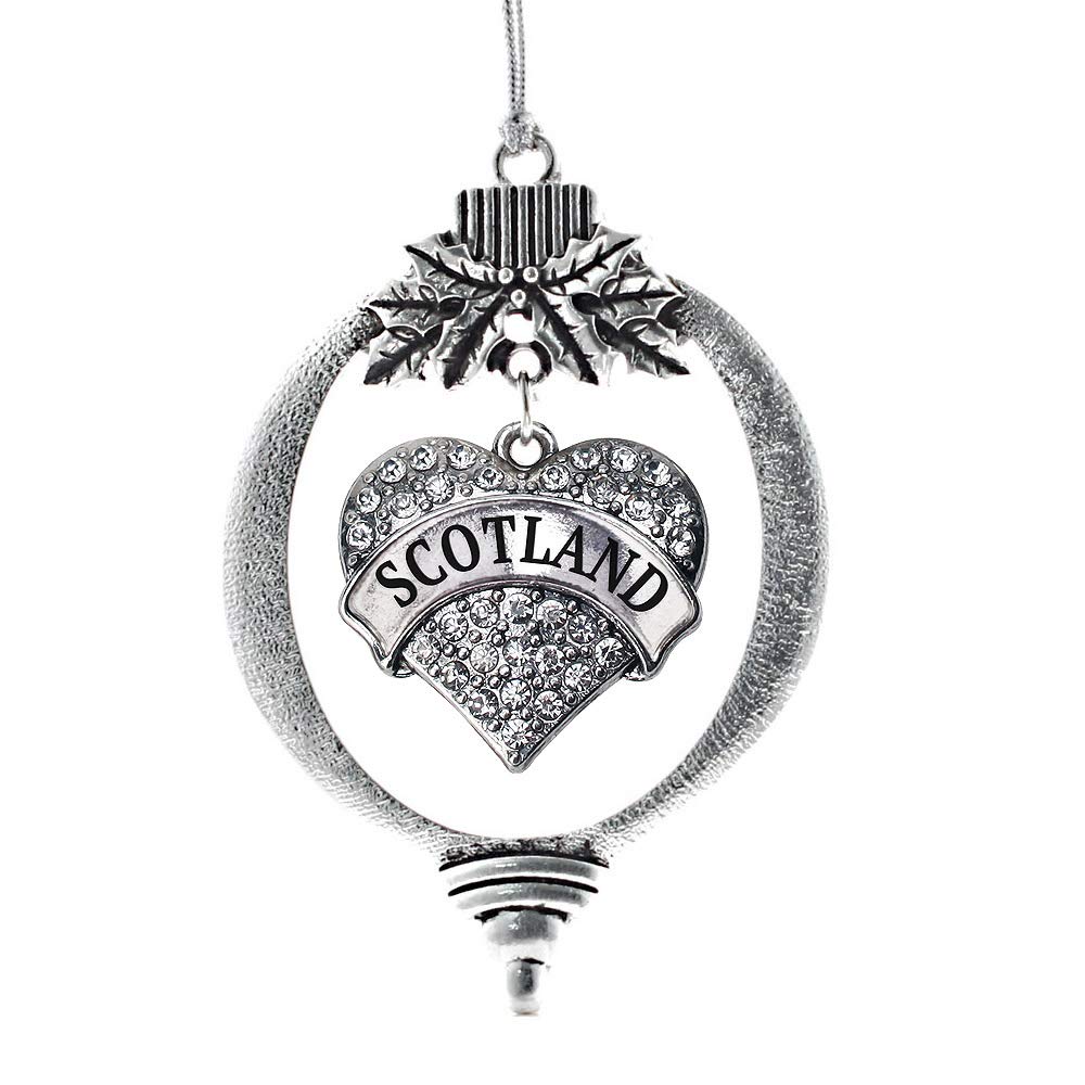 Inspired Silver - Scotland - Silver Christmas Ornament - Pave Heart Charm Christmas Tree Ornament with Cubic Zirconia - Holiday Hanging Decoration