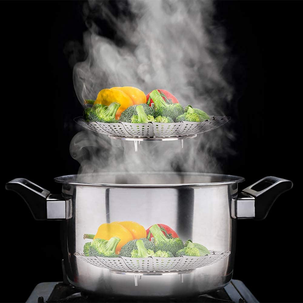 Sayfine Vegetable Steamer Basket, Premium Stainless Steel Veggie Steamer Basket for cooking - Folding Expandable Steamers to Fits Various Size Pot (Large(6" to 10.5")