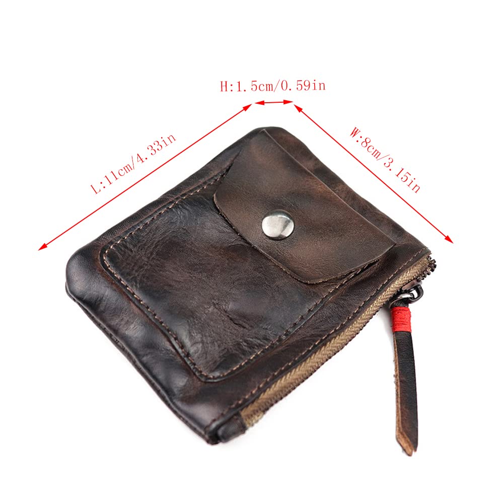 Wugebud 1 Pcs Leather Zipper Coin Purse Wallet With Card Slots, Snap Coin Organizer, Change Holder,Card Case, Leather Zipper Storage Bag for Men & Women
