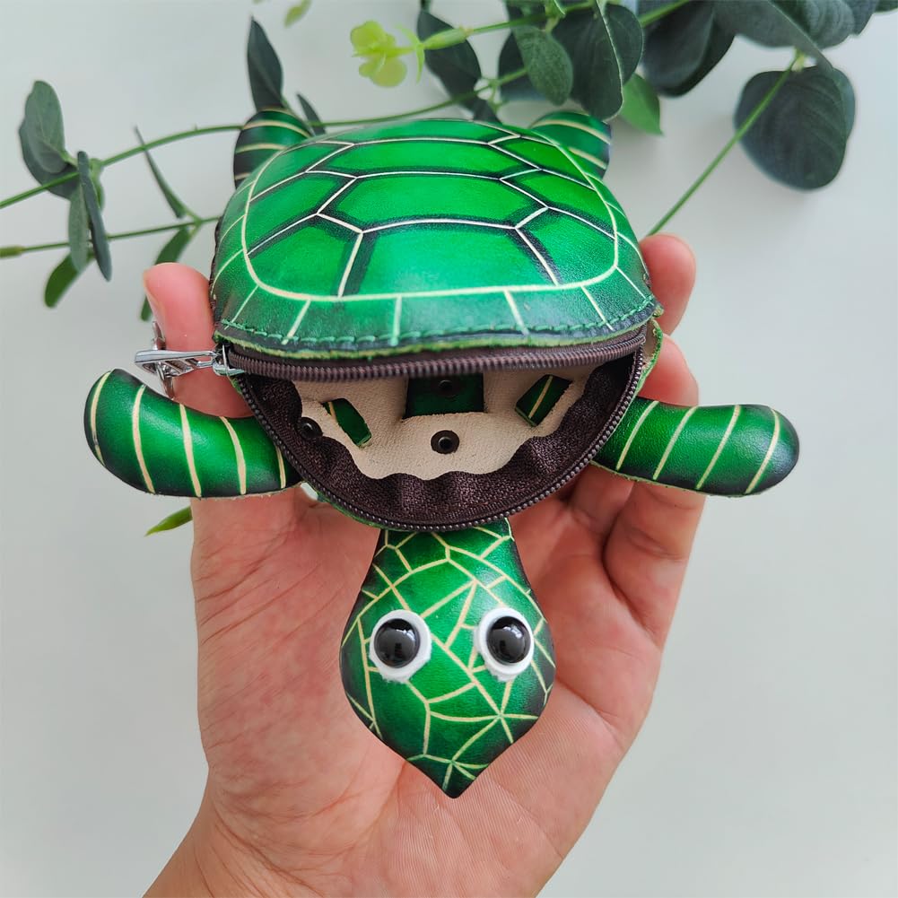 Yzikema 1 Pcs Leather Zipper Coin Purse Turtle Shaped Wallet, Wrist Bag,Coin Organizer, Change Holder,Card Case, Mini Leather Zipper Storage Bag for Women