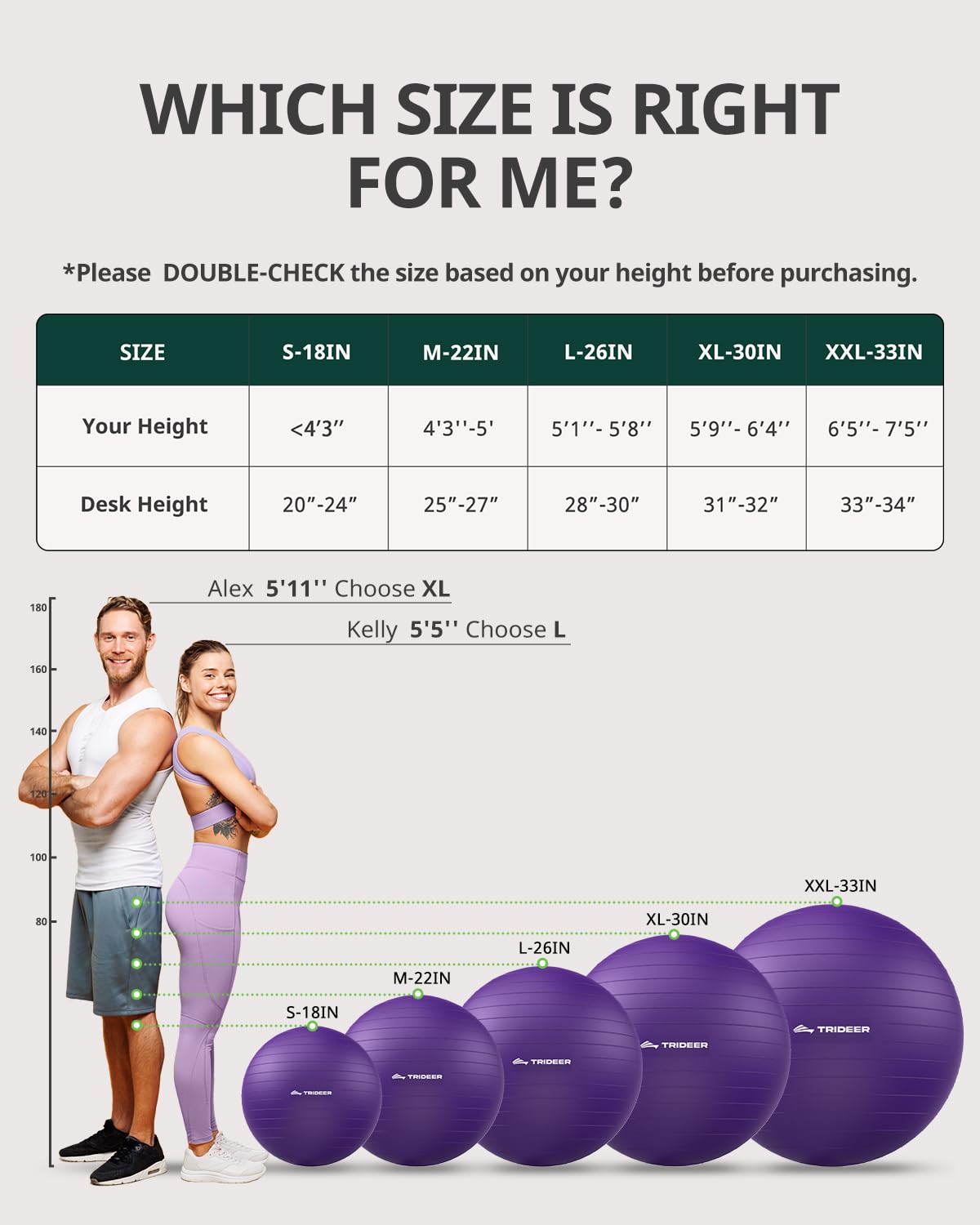 Trideer Extra Thick Yoga Ball Exercise Ball, 5 Sizes Gym Ball, Heavy Duty Ball Chair for Balance, Stability, Pregnancy, Quick Pump Included