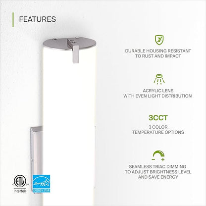 ASD LED 24" Vanity Wall Mount Light Fixture, Linear Bathroom Lighting Bar | 3CCT, Dimmable, Energy Star, ETL Listed | 25W 1950LM 3000-5000K 120V | Long Tube Bath Sconce Over Mirror | Nickel, 4 Pack
