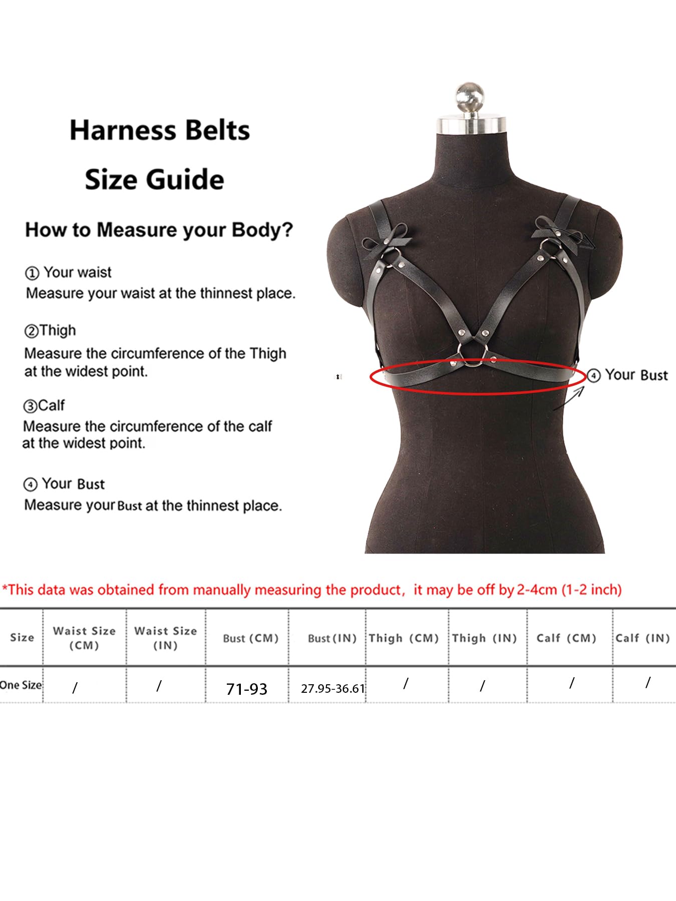 Adjustable PU Leather Chest Harness for Women, Alloy Ring Body Strap with Bow, Gothic Punk Fashion Accessory for Festival, Rave, Clubwear, Cosplay Outfits(Fit Bust 28.7-37.4in) Black