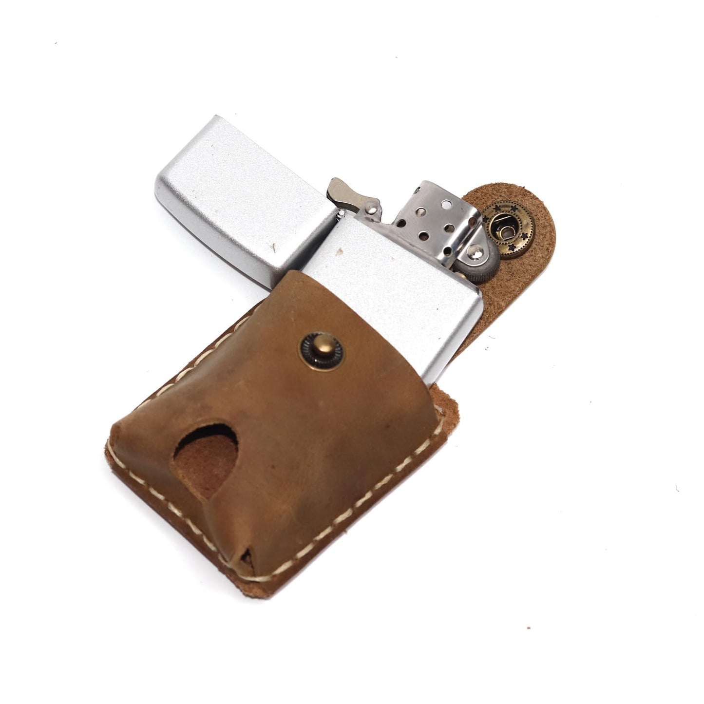 Yantahms Handmade Vintage Genuine Leather Lighter CaseHand-Stitched Lghter Shell Cover Lighter Holder Belt Case (Light Brown)
