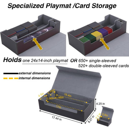 Venssu MTG Deck Box Holds 5 Display Card Deck Boxes with Playmat and Dice Box,Includes 10 colorful dividers and 1 card supporter, Trading Card Storage Box For Magic Game Cards (Black and Grey)