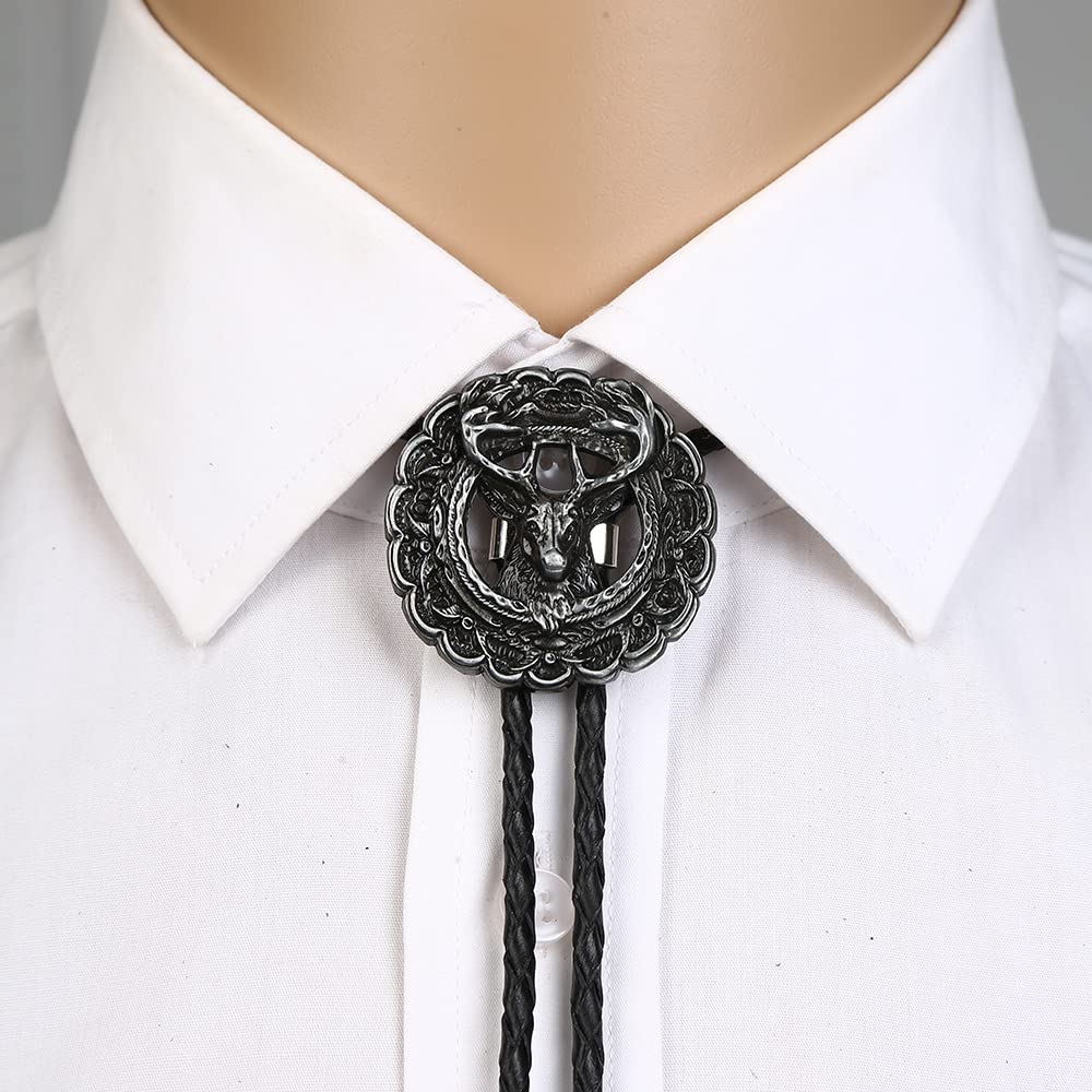 HUABOLA CALYN Bolo tie, Native American Elk Bolo Tie Rodeo Cowboy Leather Necktie Western Necklace Costume Accessories for Men Women